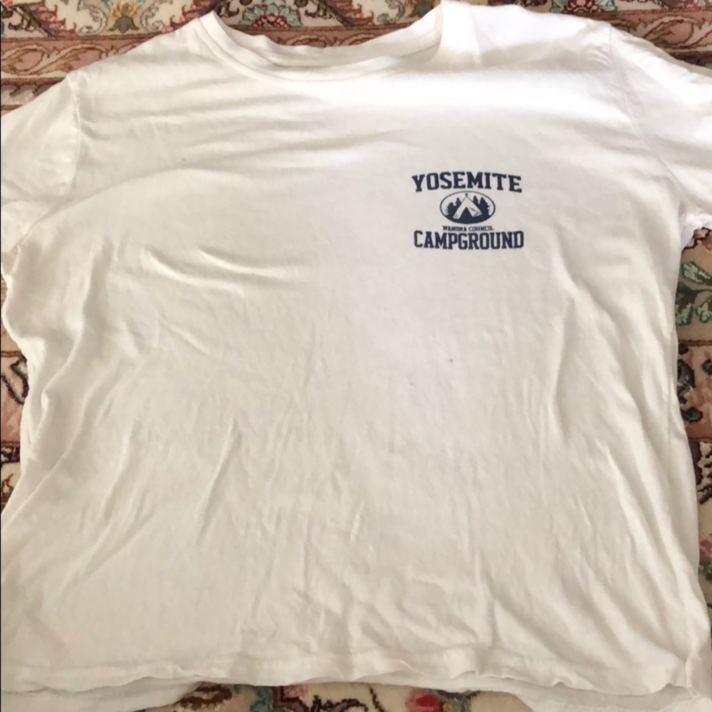 A white Yosemite campground shirt.